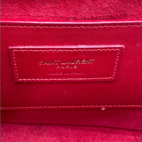 Auth Saint Laurent Red Leather Pompom Kate Clutch Pouchette Tassel Preloved Ex++ - Picture 15 of 16